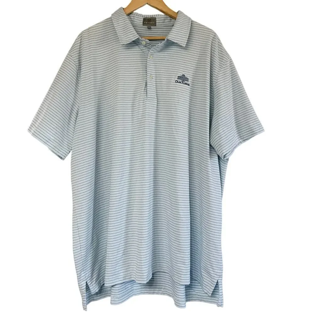 FENNEC Men’s Blue Striped Golf Polo Size 2XL Olde Florida Golf Club Logo